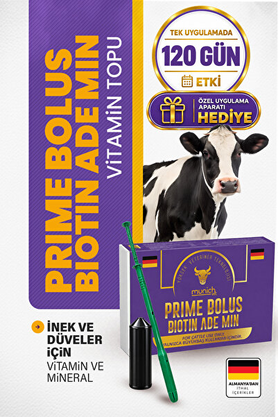 Munich Vet Prime Biotin Bolus ADE VİT MİN 107 Gr. 12 Adet Yutturma Aparatı HE...