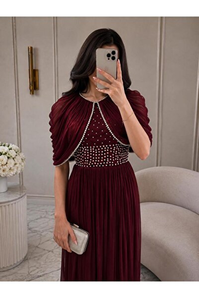 my abaya فستان سهره نسائى أنيق باللون العنابي