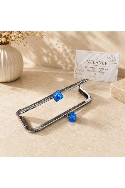 velanee Gümüş Renk Mavi Taşlı Çanta Klipsi 10.5 cm
