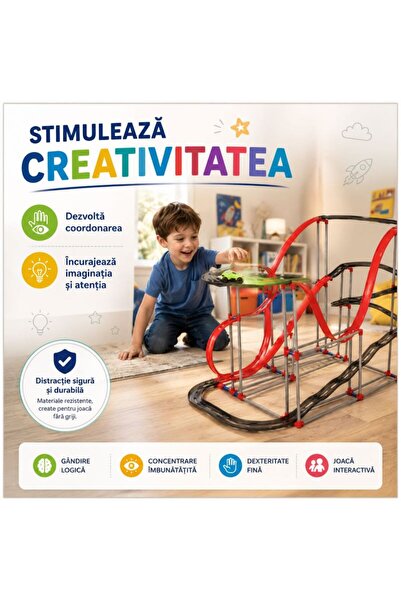 ANTIGRAVITY Pistă magnetică auto, Circuit auto XXL, 130 cm, 175 piese