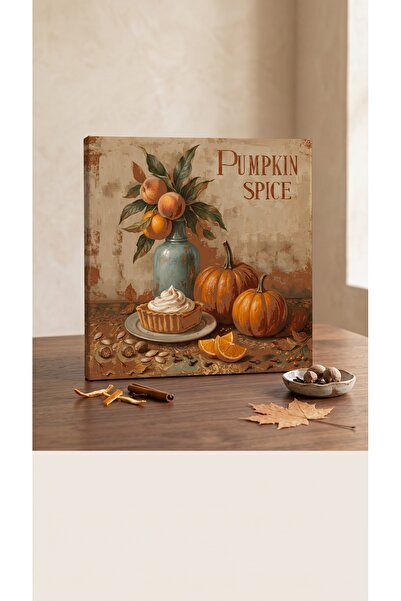 AlohamoraShop 20x20 cm Sonbahar Temalı Pumpkin Spice Premium Canvas Tablo – B...