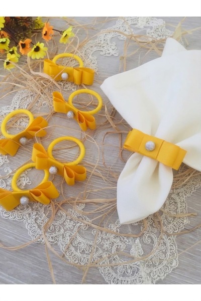 DİGGO Yellow Bow Stone 6-Piece Napkin Ring Ring
