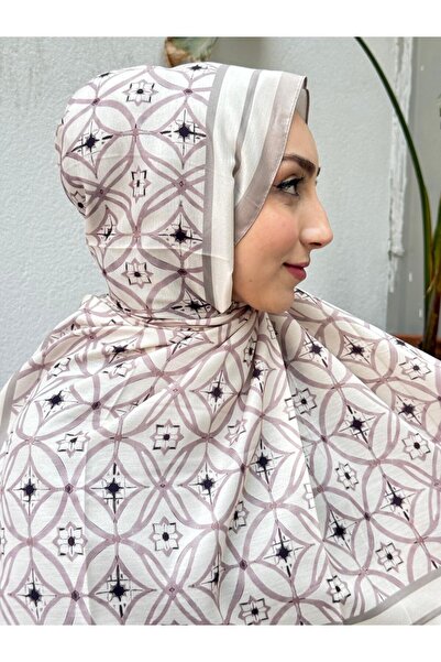 Firuze scarf Beige Mi̇hre Pattern Soft Cotton Scarf