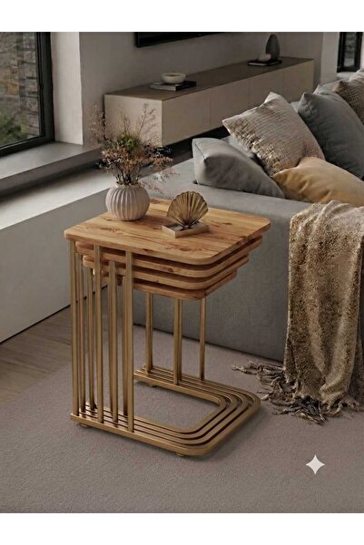 ERYALUX HOME 4'LÜ TEKERLİ ZİGON SEHPA (BENJ19 METAL - ATLANTİK ÇAM)