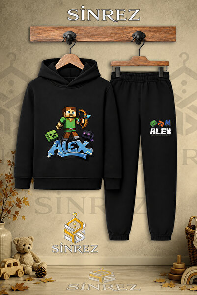 SİNREZ Children's Unisex Single Alex Arrow Printed Hooded Tracksuit Set