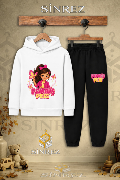 SİNREZ Children's Unisex Single Pink Fairy Half Butterfly Printed Hooded Trac...