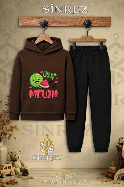 SİNREZ Children's Unisex Single Watermelon One Melon Printed Hooded Tracksuit...