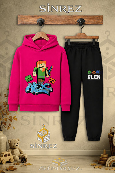 SİNREZ Children's Unisex Single Alex Original Printed Hooded Tracksuit Set