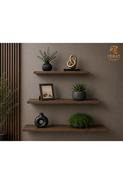 3’lü MDF Duvar Rafı Seti | 30-40-50 cm Dekoratif Gizli Raf(Koyu Ahşap)