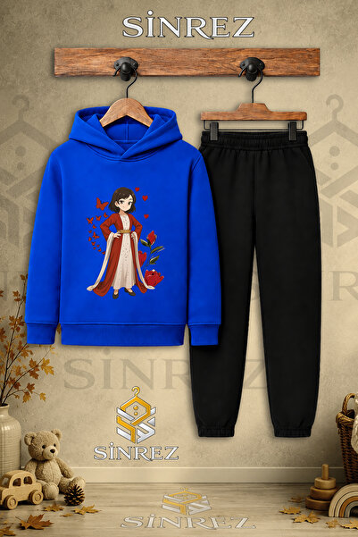 SİNREZ Children's Unisex Single Jyn Anime Yoresel Printed Hooded Tracksuit Set