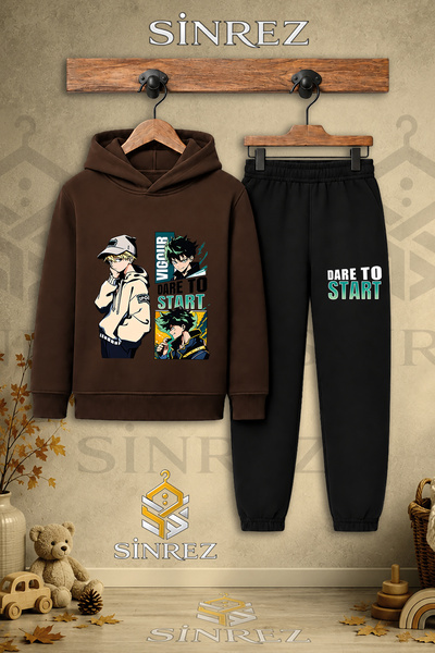SİNREZ Children's Unisex Single-Piece Dare to Start Colorful Printed Hooded T...