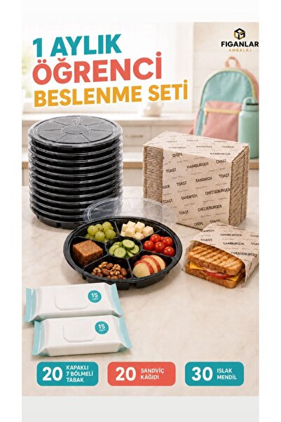 figanlar ambalaj Okul Beslenme Ambalaj Seti 1 Aylık 20’li Kapaklı 7 Bölmeli p...
