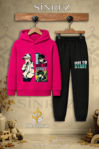 SİNREZ Children's Unisex Single-Piece Dare to Start Colorful Printed Hooded T...
