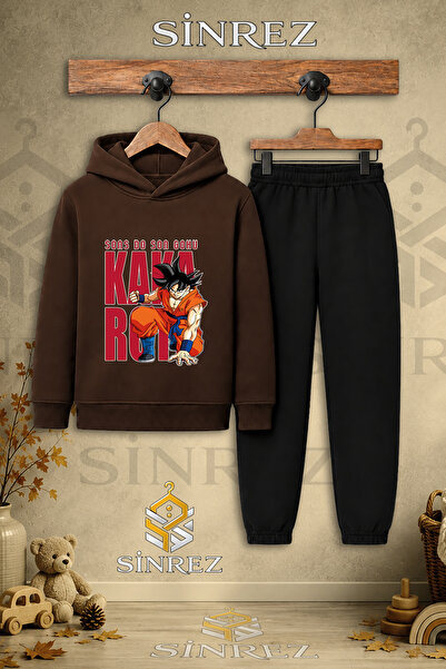 SİNREZ Children's Unisex Single Goku Hooded Tracksuit Set with Back Lettering...