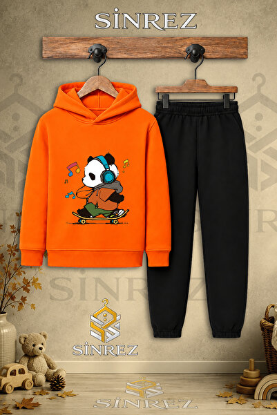 SİNREZ Children's Unisex Single Panda Skateboard Colorful Note Printed Hooded...