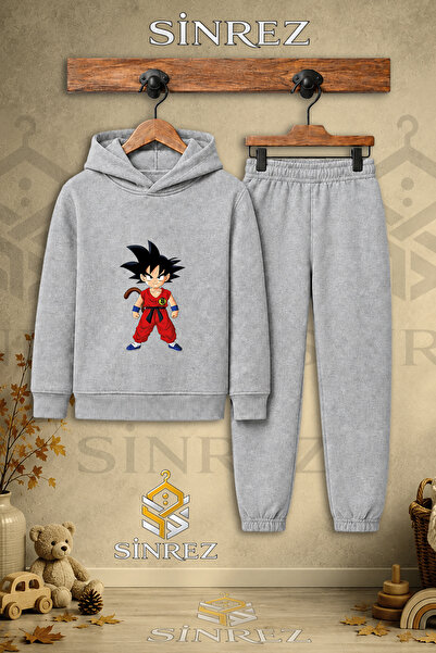 SİNREZ Children's Unisex Single Goku Flat-Footed Single-Printed Hooded Tracks...