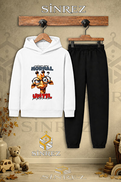 SİNREZ Children's Unisex Single Giraffe Hooded Tracksuit Set with Glasses and...