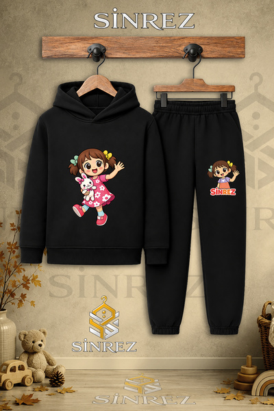 SİNREZ Children's Unisex Single-Piece Girls' Toy Print on Sleeve Hooded Track...