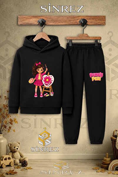SİNREZ Children's Unisex Single Pink Fairy Flower Printed on Canvas Hooded Tr...
