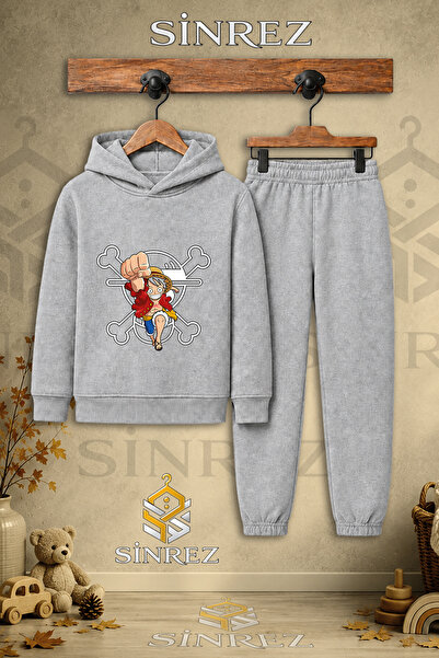 SİNREZ Children's Unisex Single Samanadam Carpi Printed Hooded Tracksuit Set