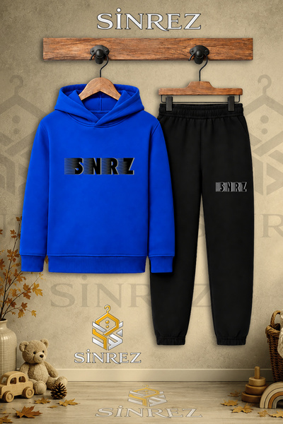 SİNREZ Children's Unisex Single Shade Black Text Printed Hooded Tracksuit Set