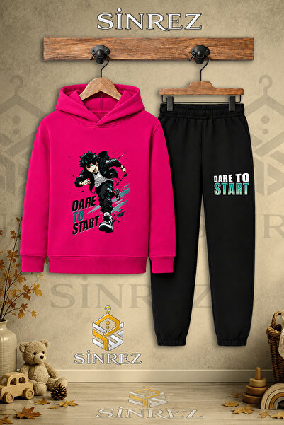 SİNREZ Children's Unisex Single Dare to Kosan Printed Hooded Tracksuit Set