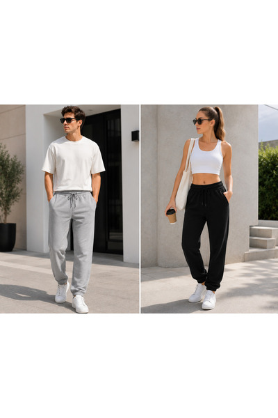onymino 2-Piece Unisex Sweatpants Set Gray Black |   Thin, Elastic, Lace-Up, ...