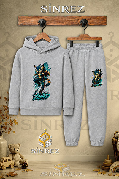 SİNREZ Children's Unisex Single Zenko One Atak Printed Hooded Tracksuit Set