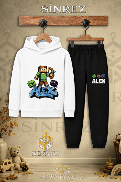 SİNREZ Children's Unisex Single Alex Arrow Printed Hooded Tracksuit Set