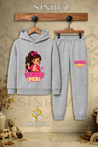 SİNREZ Children's Unisex Single Pink Fairy Half Hand Shake Printed Hooded Tra...