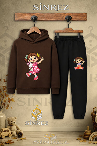 SİNREZ Children's Unisex Single-Piece Girls' Toy Print on Sleeve Hooded Track...