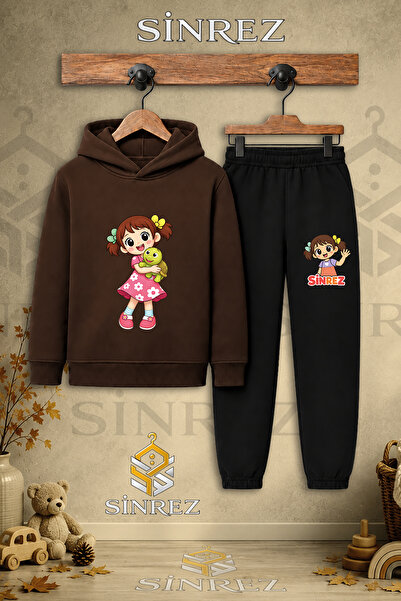 SİNREZ Children's Unisex Single-Piece Girls' Turtle Printed Hooded Sweatshirt...