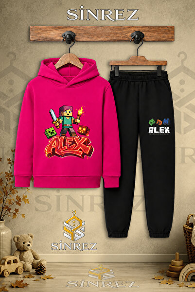 SİNREZ Children's Unisex Single Alex Flame Printed Hooded Tracksuit Set