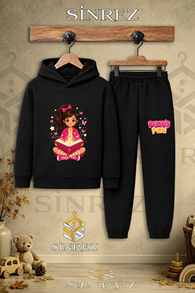 SİNREZ Children's Unisex Single-Piece Pink Fairy Reading a Book Printed Hoode...