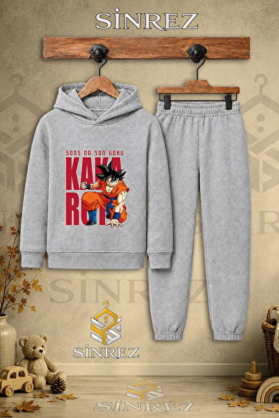 SİNREZ Children's Unisex Single Goku Hooded Tracksuit Set with Back Lettering...