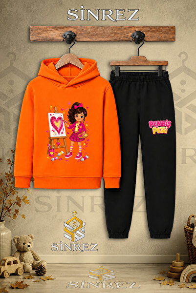 SİNREZ Children's Unisex Single Pink Fairy Heart Printed on Canvas Hooded Tra...