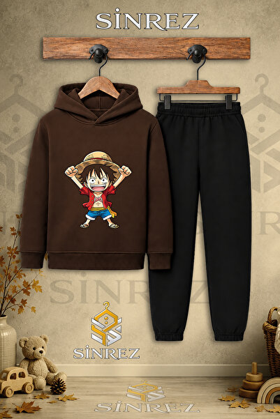SİNREZ Children's Unisex Single Straw Man Hands Open Printed Hooded Tracksuit...