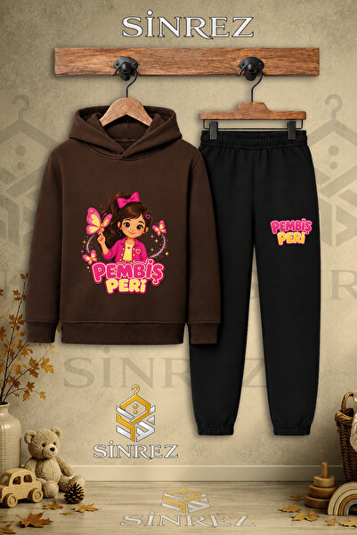 SİNREZ Children's Unisex Single Pink Fairy Half Butterfly Printed Hooded Trac...