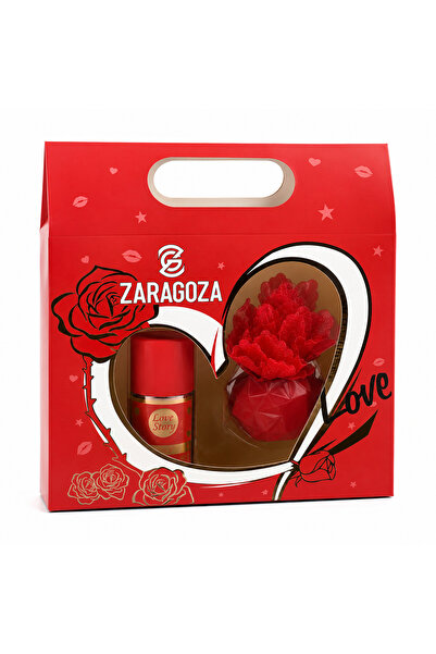 ZARAGOZA Love Story Parfüm ve Body Mist Hediye Seti – Kırmızı Gül Tasarımlı S...