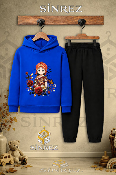 SİNREZ Children's Unisex Single Jyn Anime Girl Printed Hooded Tracksuit Set