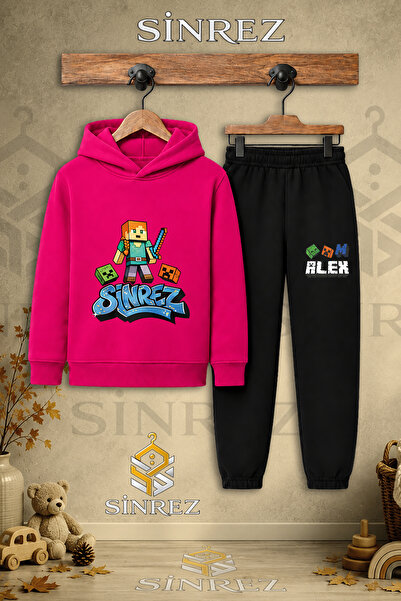 SİNREZ Children's Unisex Single Girl's Aleksa Printed Hooded Tracksuit Set