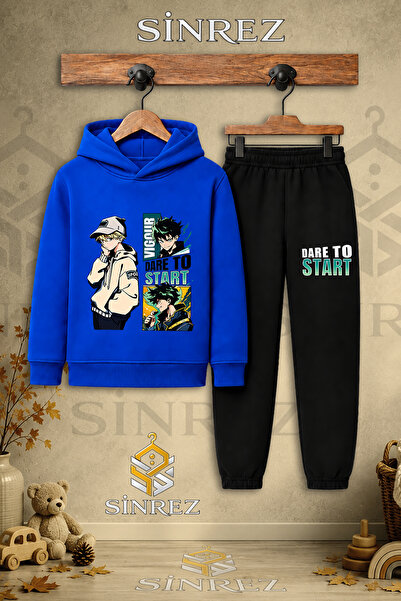 SİNREZ Children's Unisex Single-Piece Dare to Start Colorful Printed Hooded T...