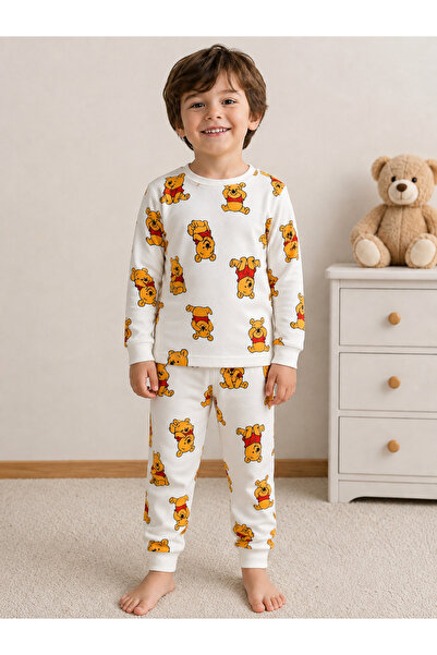 Turuncu kids Erkek Çocuk Ayıcık Pooh Desenli Uzun Kollu Pijama Takımı