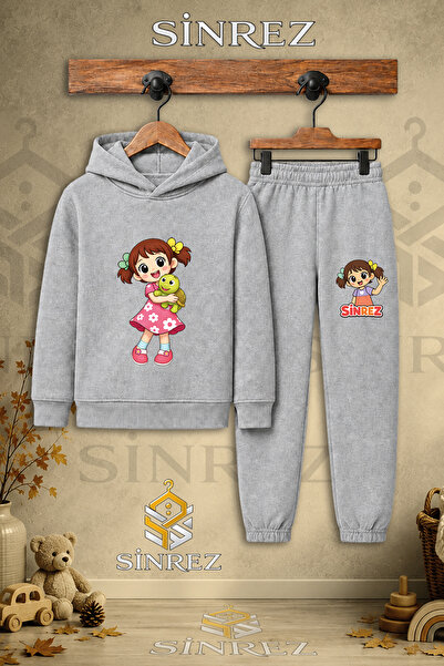 SİNREZ Children's Unisex Single-Piece Girls' Turtle Printed Hooded Sweatshirt...