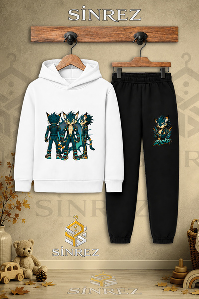 SİNREZ Children's Unisex Single Zenko Multi-Pose Printed Hooded Tracksuit Set
