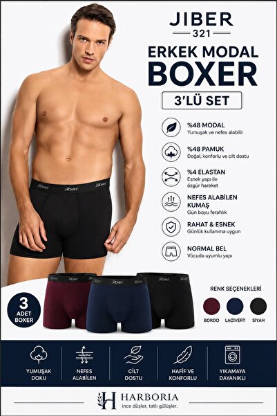 Jiber 321 Erkek Modal Boxer Esnek Yumuşak Kumaş