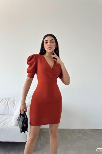 Euro Class Crepe Fabric Double Breasted Collar Short Sleeve Evening Dress