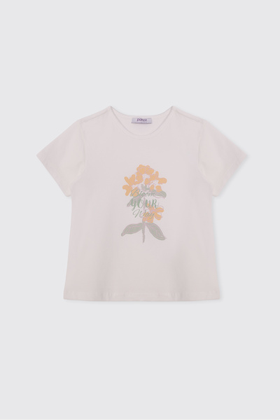Panço Girl's Printed Short Sleeve White T-Shirt