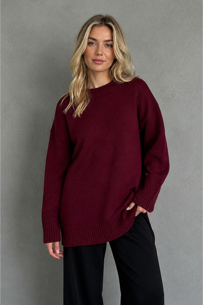 Butik Women's Ecru Long Oversize Knitwear Sweater Nns020