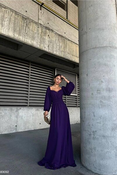 Euro Class Satin Fabric Square Neck Maxi Evening Dress